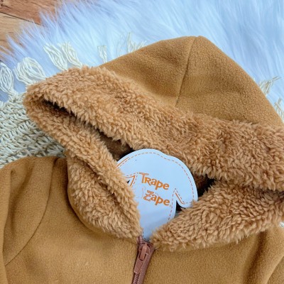 Conj. Jaqueta de Soft com Capuz e Calça de Linho Raposinha - Caramelo